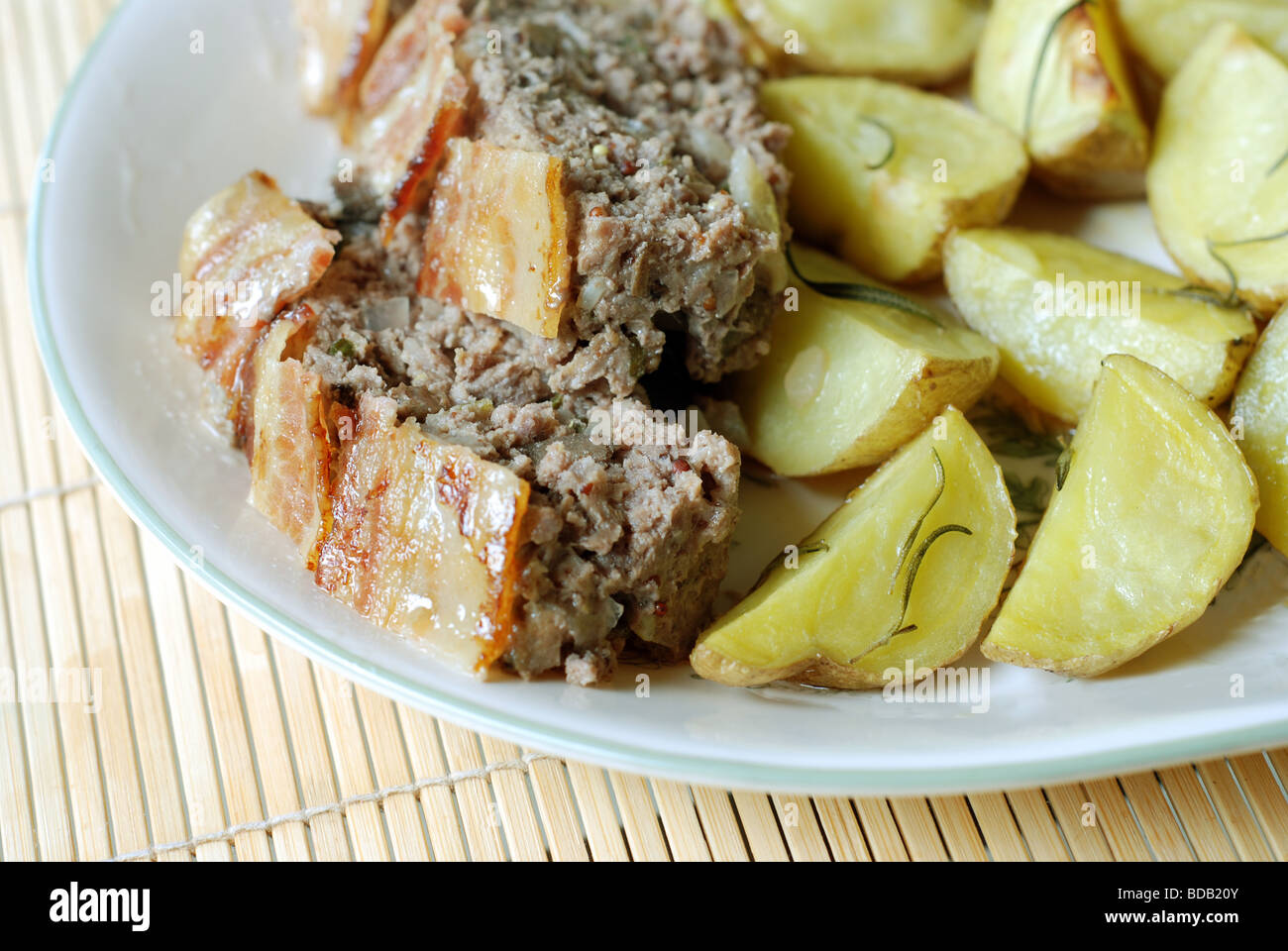 Meatloaf with roasted potato Stock Photo