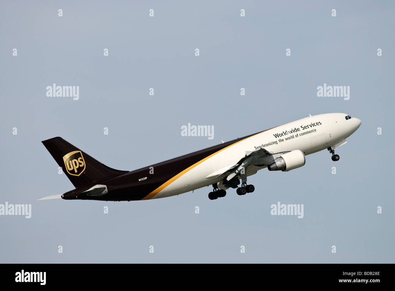 A United Parcel Service (UPS ) cargo jet as seen on take off from Calgary International Airport (YYC), Alberta, Canada. Stock Photo