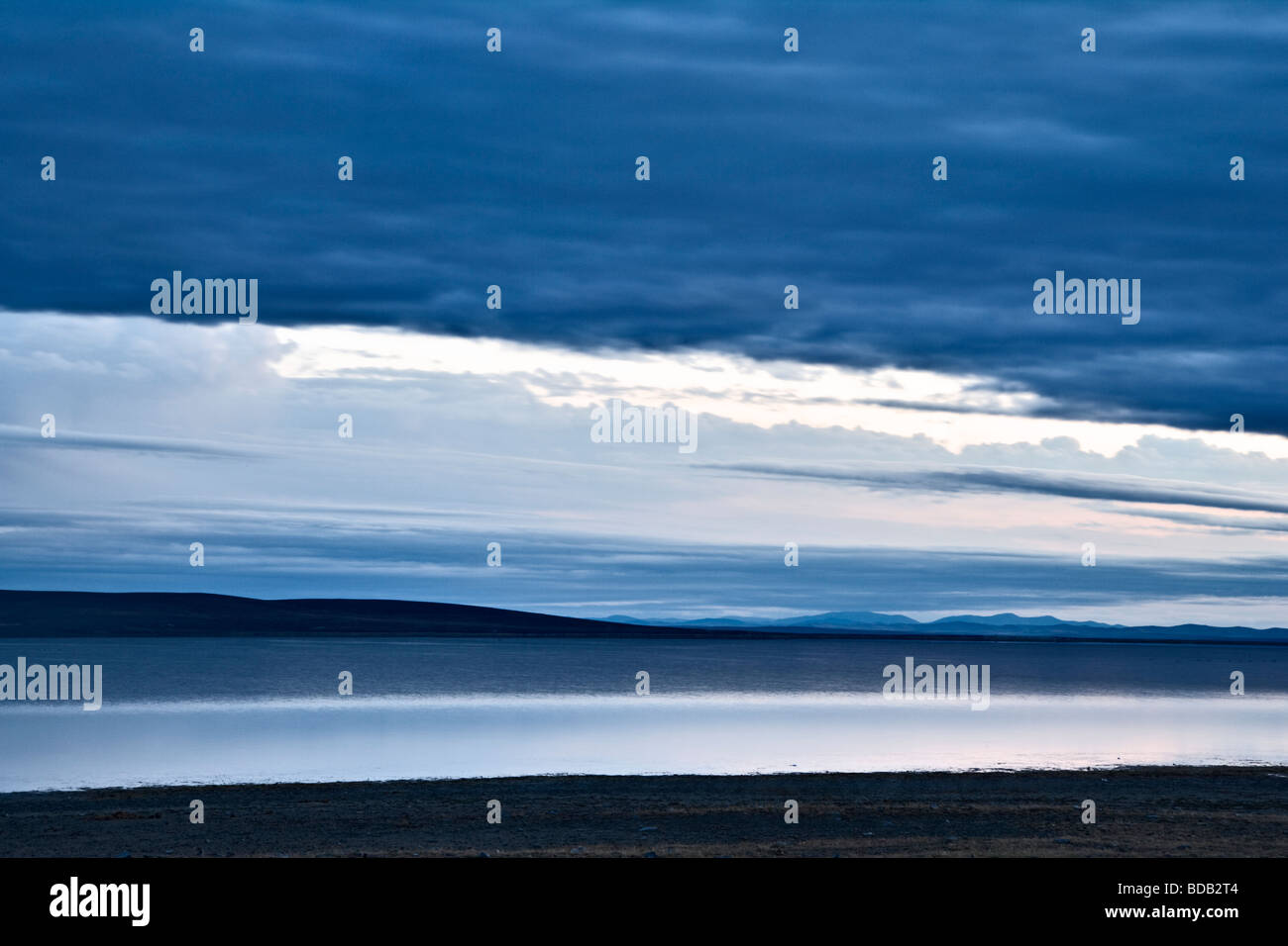 Steely sunset at Oogi Lake, north Central Mongolia Stock Photo