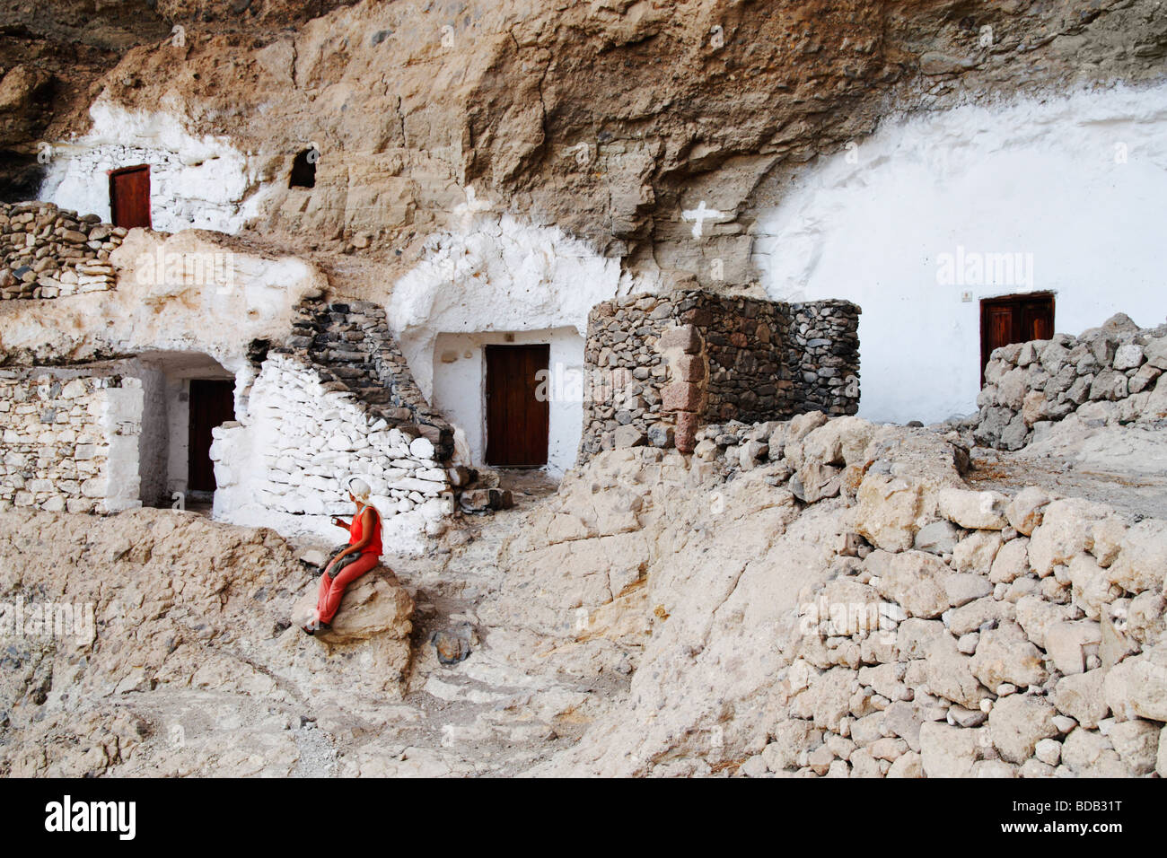 Cave houses at Acusa Seca on Gran Canaria on The Canary Islands Stock