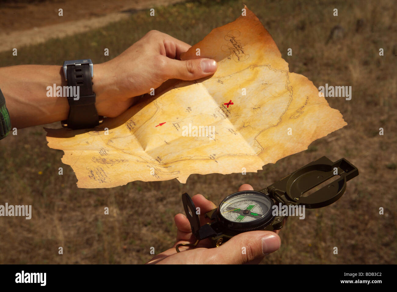 The old map of the hidden treasures again finds the victim Stock Photo