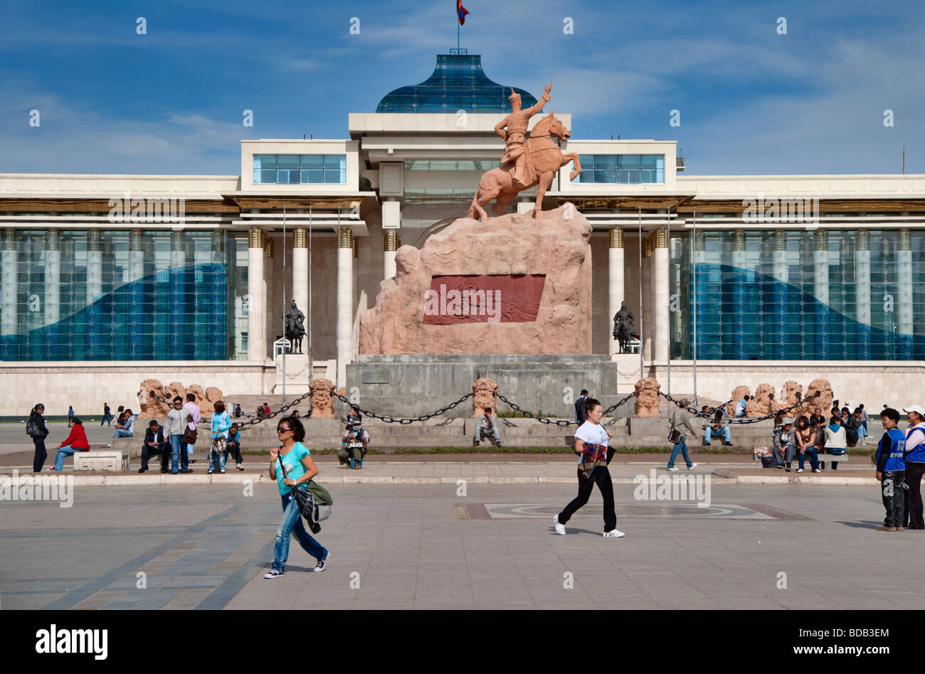 View of the government house, parliament building, and Sukhbaatar Square, Ulaan Baatar, Mongolia Stock Photo