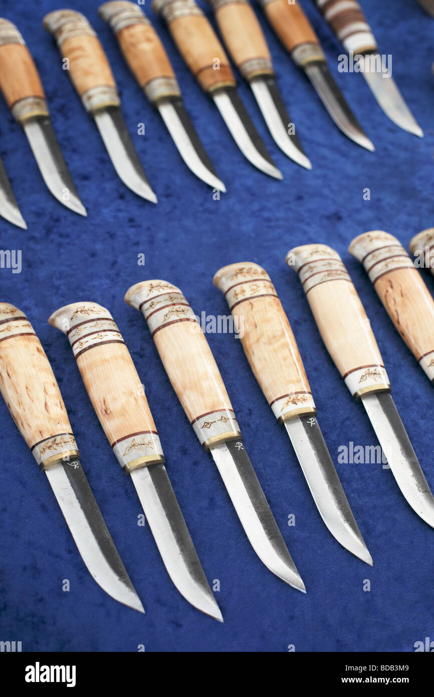 Traditional finnish hand made puukko knives Stock Photo