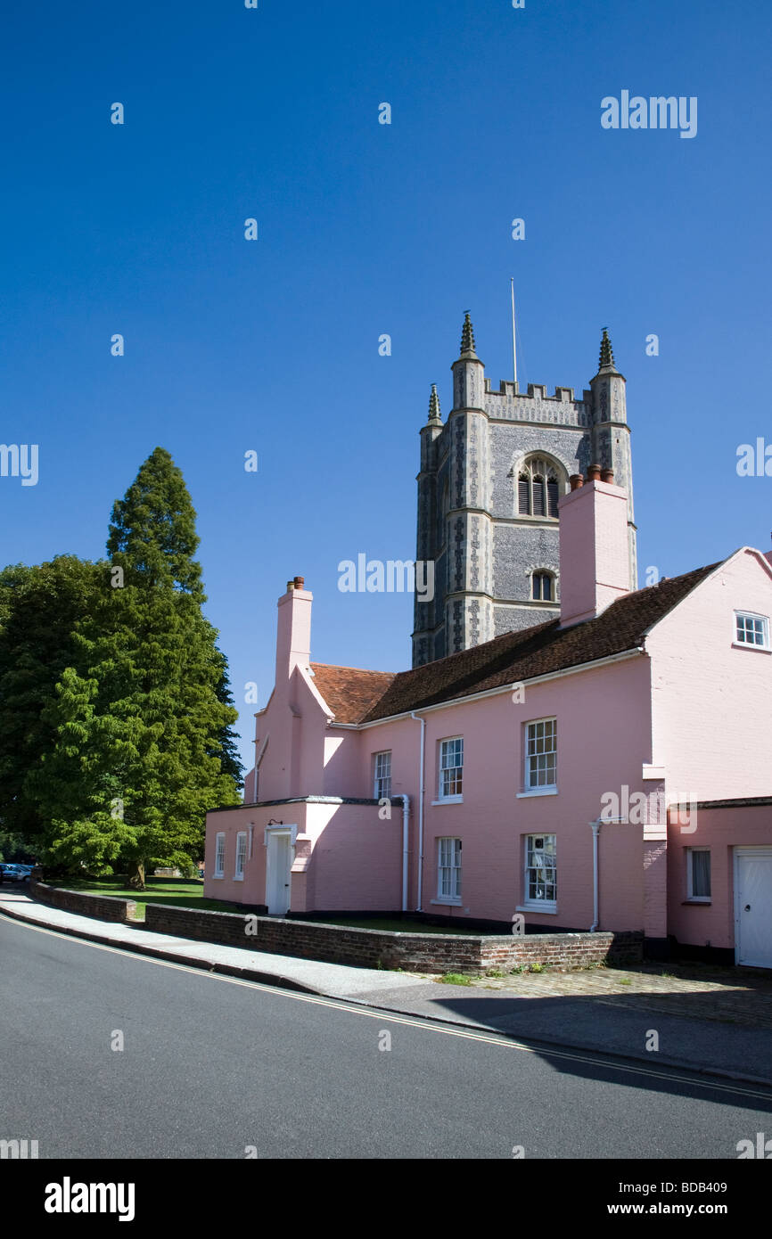 THE church of St Mary the Virgin, Dedham WITH THE PRETTY PINK VICARAGE
