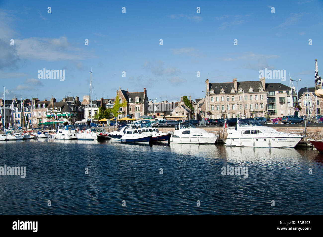 Paimpol harbour number one with boats moored on the visitor's pontoon. Stock Photo