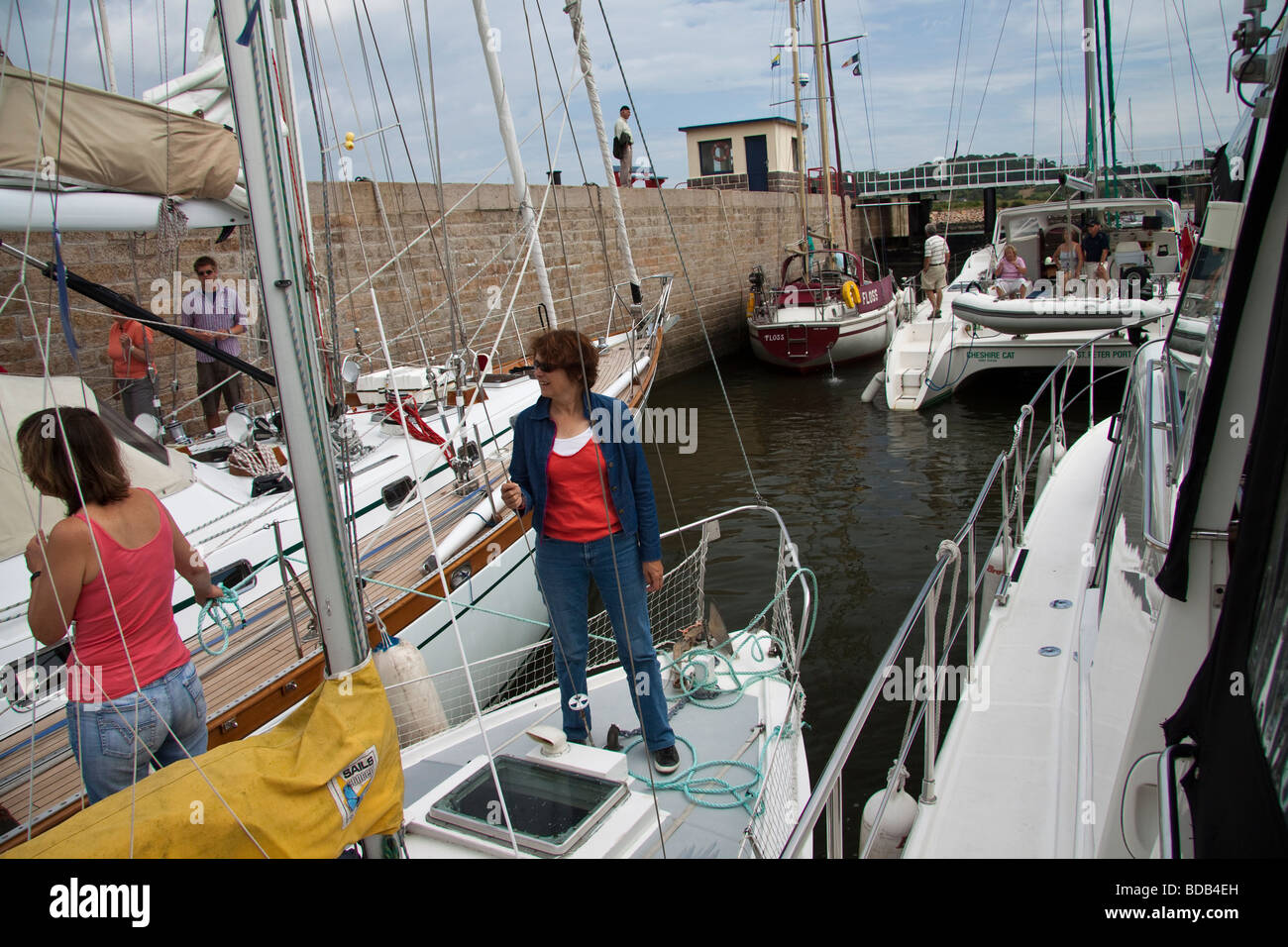 Boats in the sea lock, Paimpol, Brittany, Northern France Stock Photo