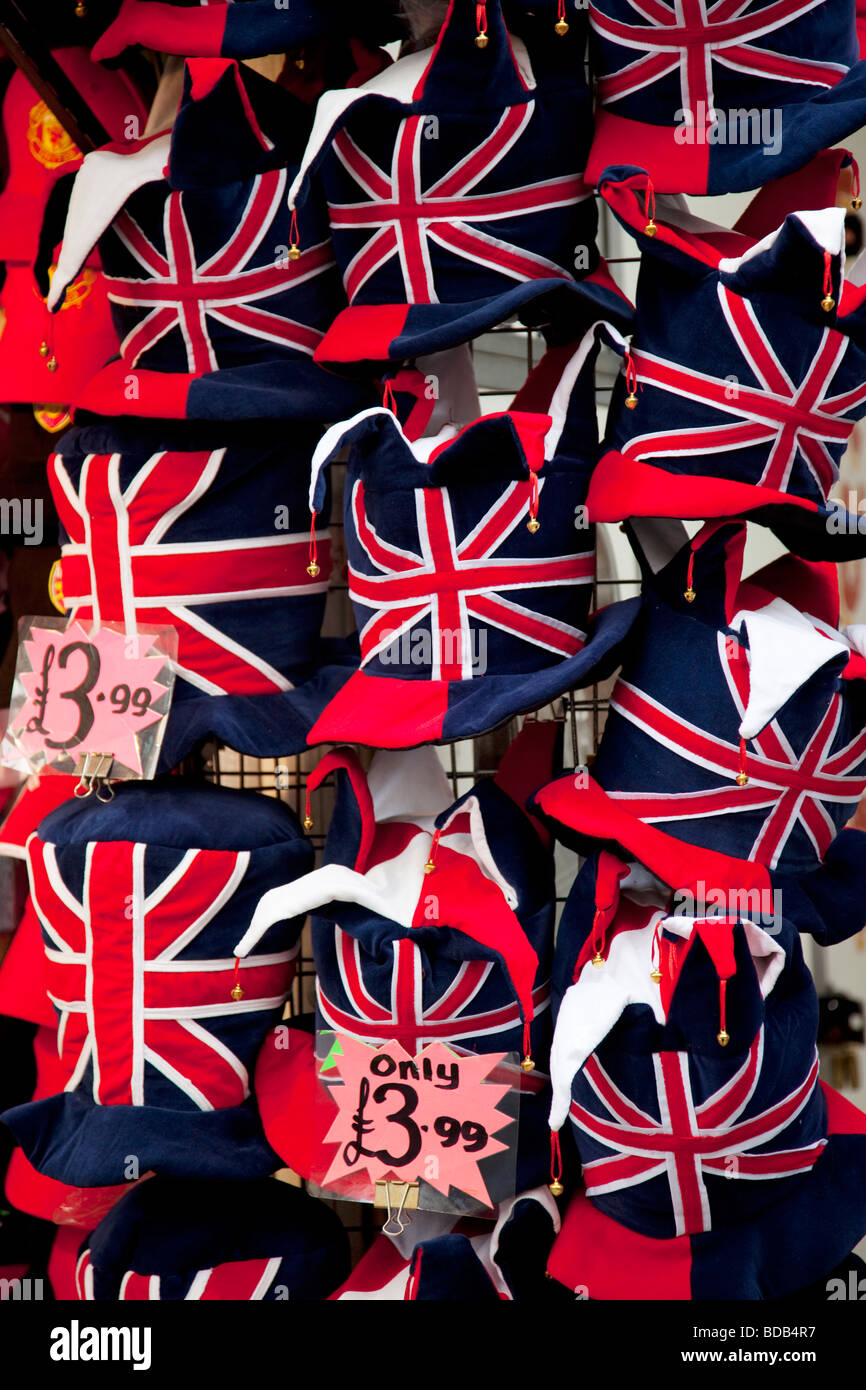 Union Jack hats for sale on Oxford Street in Central London Stock