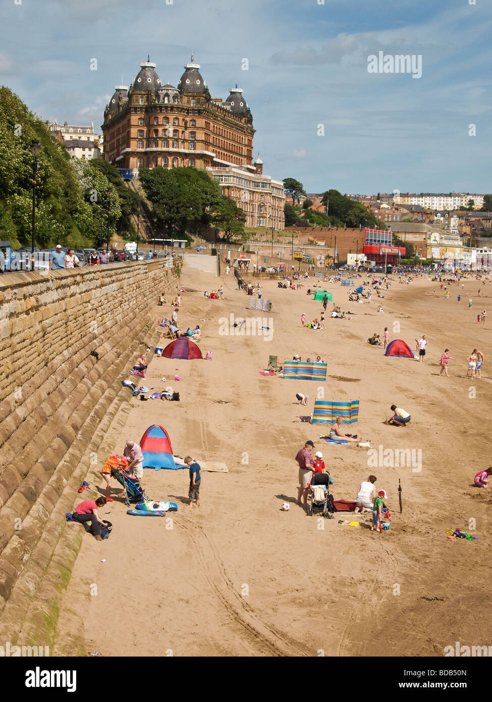 South Beach and Grand Hotel Scarborough Yorkshire UK Stock Photo