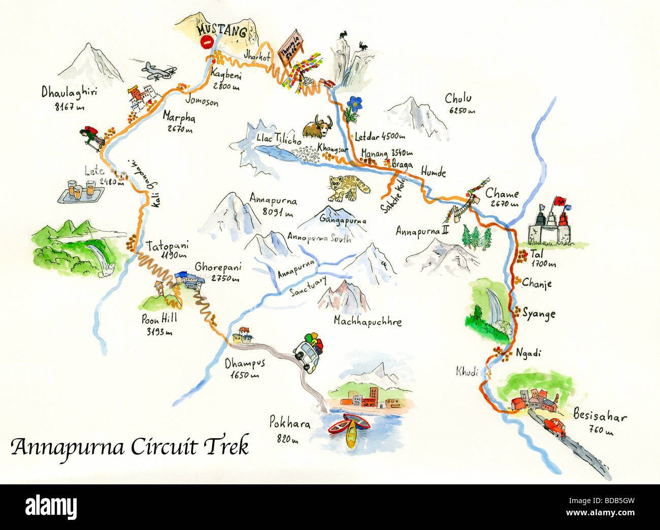 Annapurna Circuit Trekking Map Nepal Stock Photo: 25446761 - Alamy