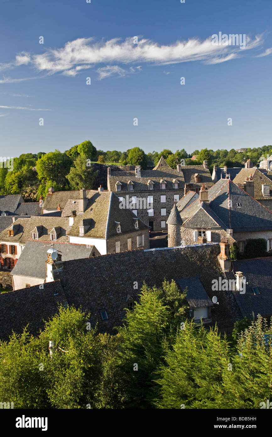 The village of Salers (Cantal),  presented as one of the most beautiful villages of France. Le village de Salers (France). Stock Photo
