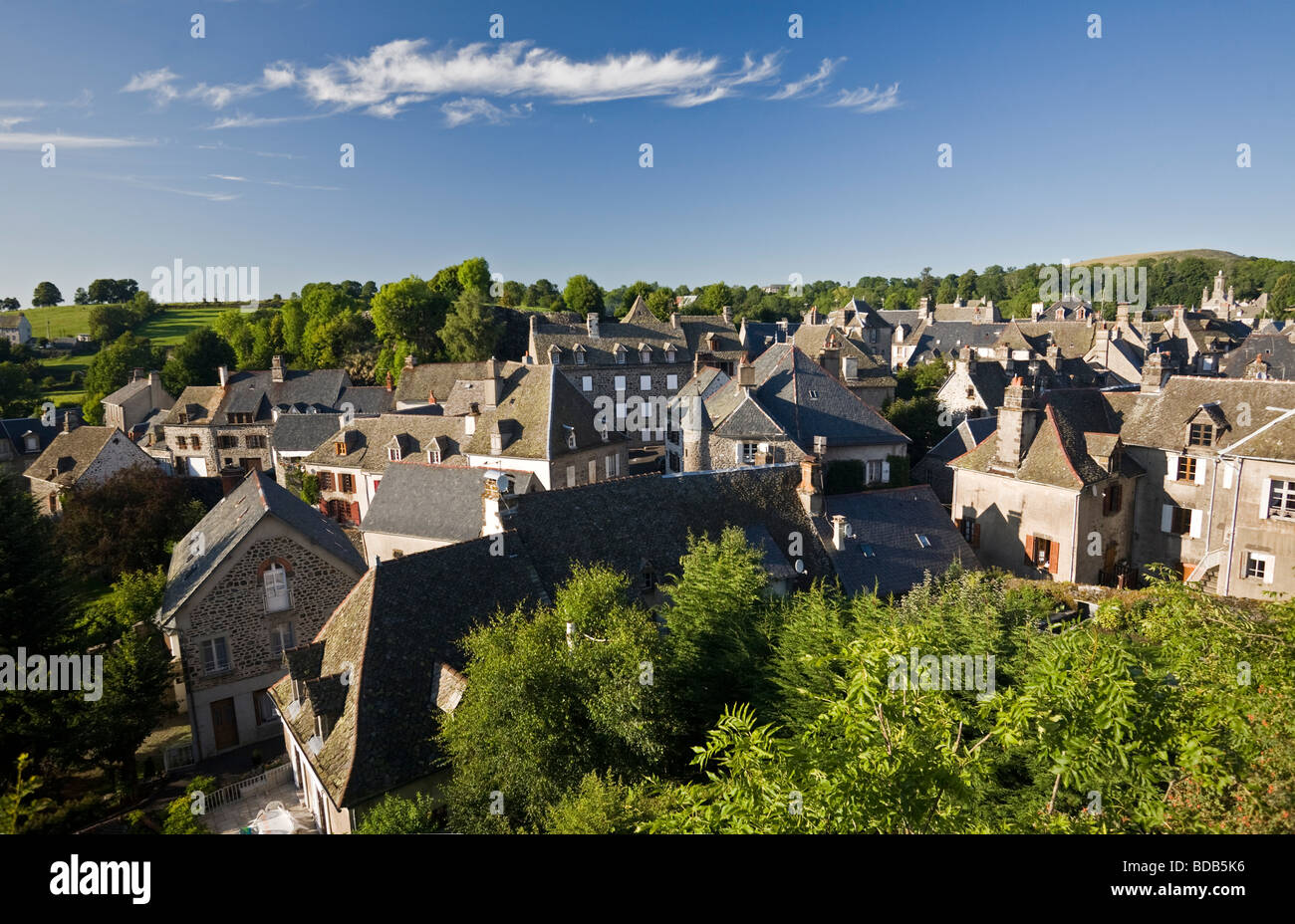 The village of Salers (Cantal), presented as one of the most beautiful villages of France. Le village de Salers (France). Stock Photo