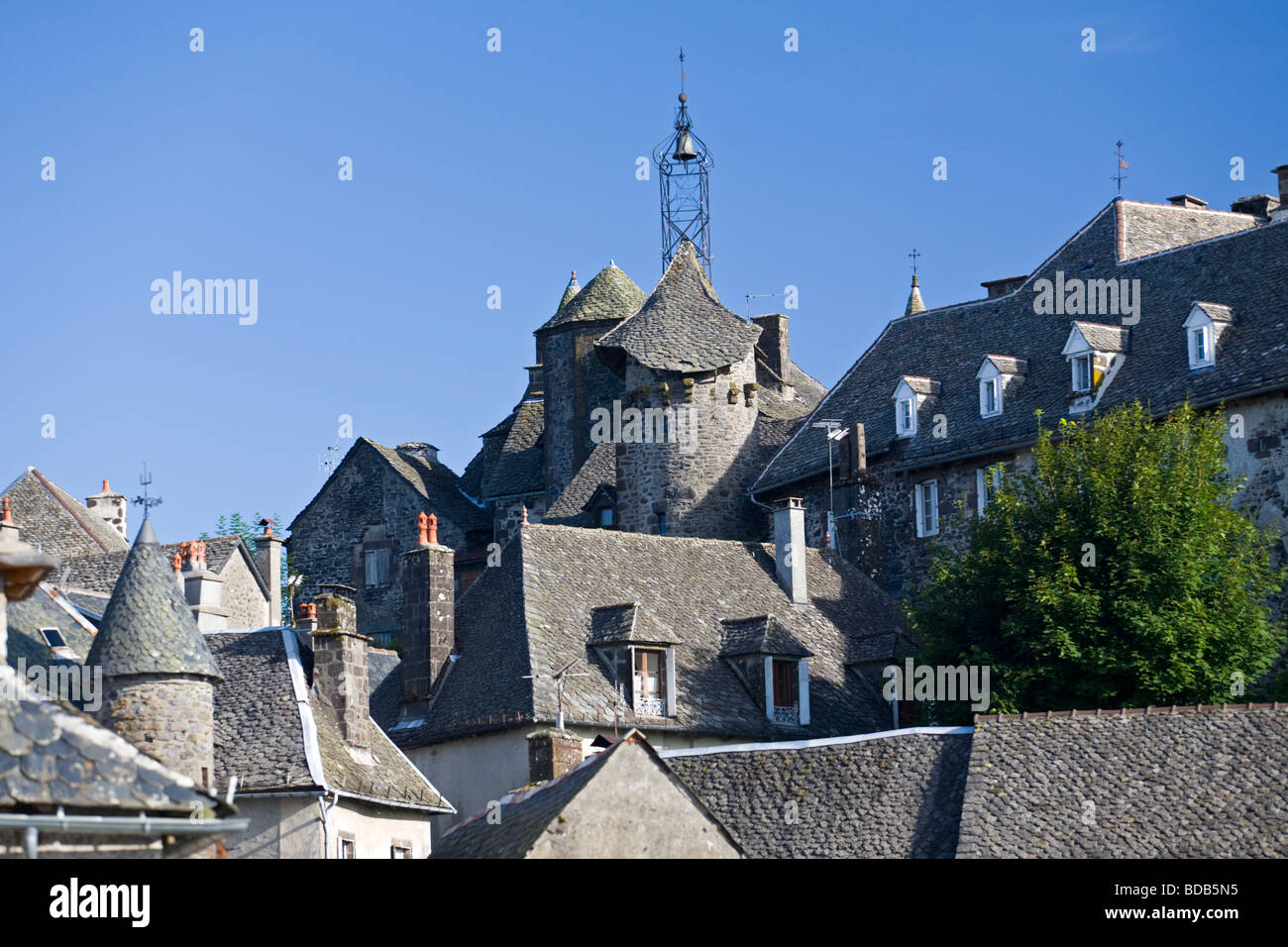 The village of Salers (Cantal),  presented as one of the most beautiful villages of France. Le village de Salers (France). Stock Photo