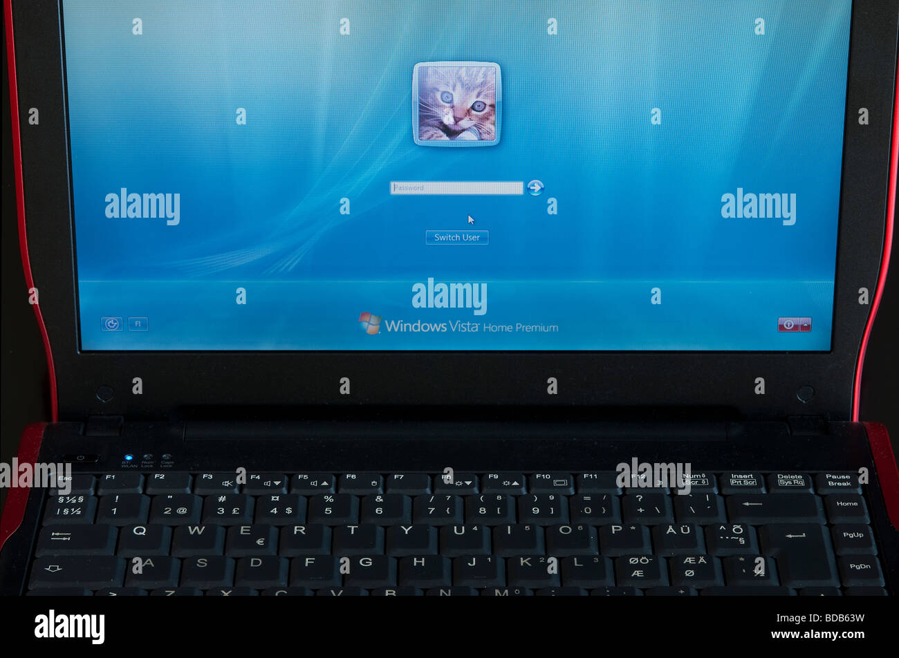 Close-up of the login screen on a laptop with Windows Vista Stock Photo