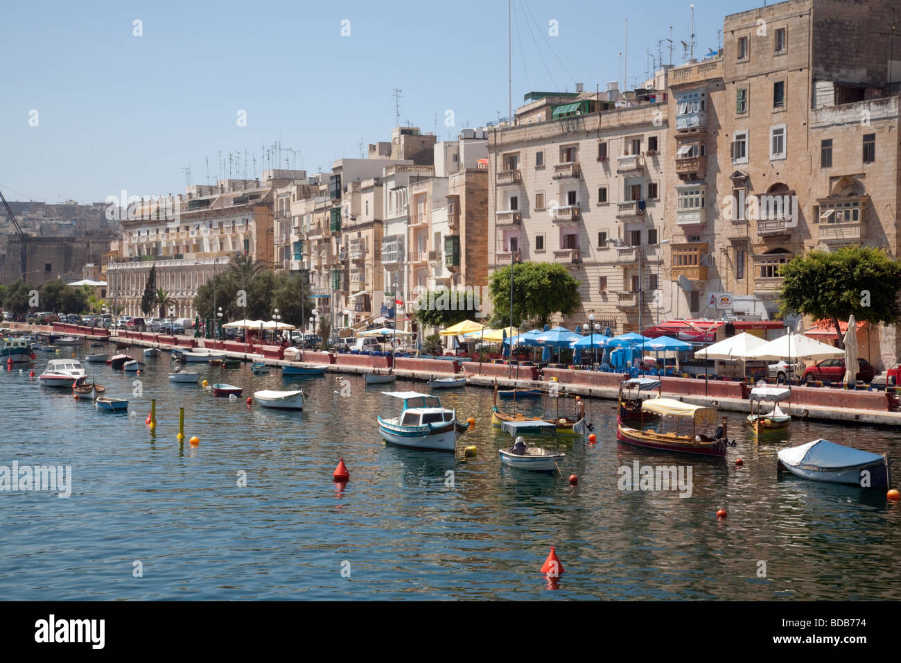 Boats on the waterfront, the Three Cities, Valletta, Malta Stock Photo