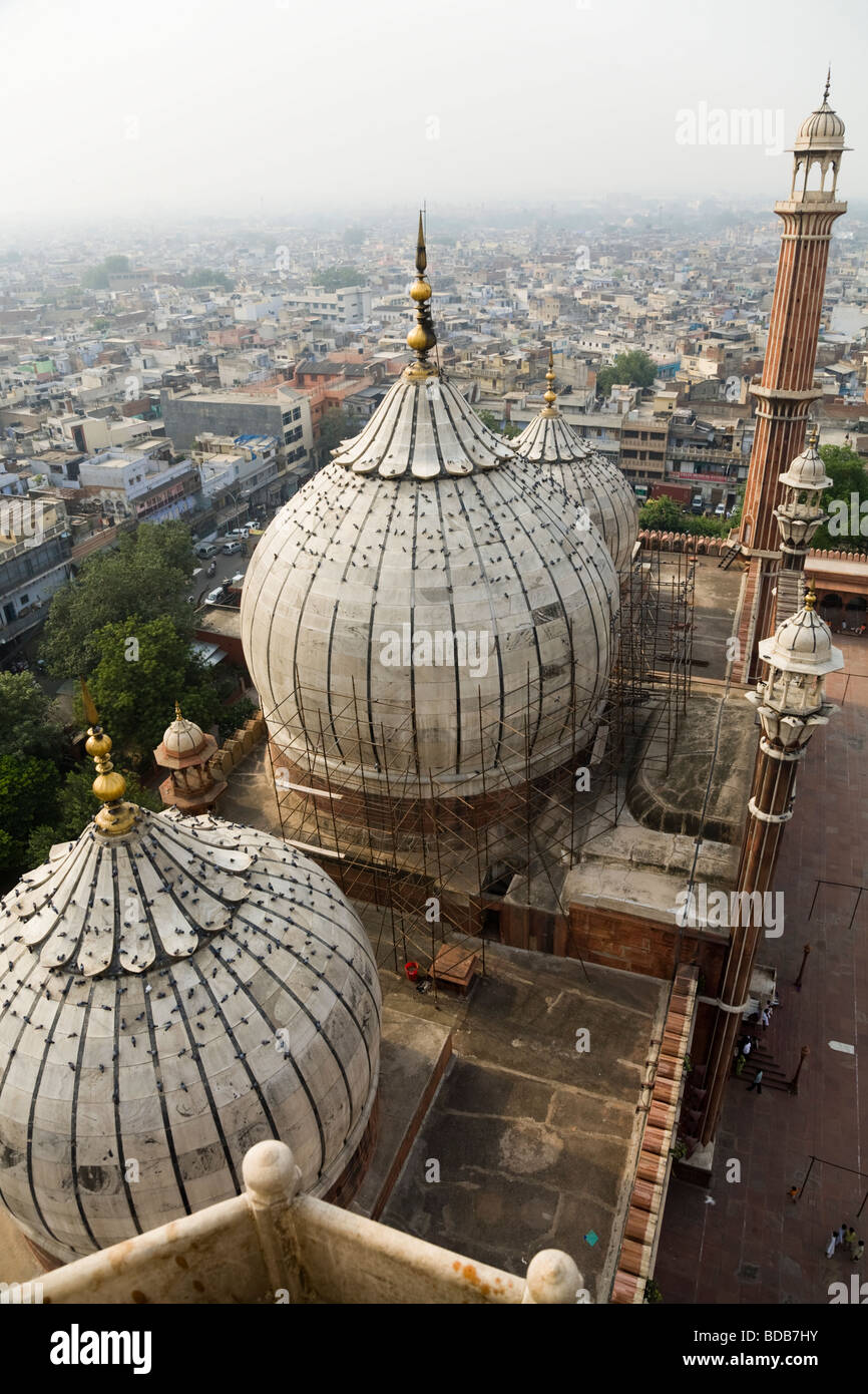 Top view of domes and north minaret of the Jama Masjid or Great