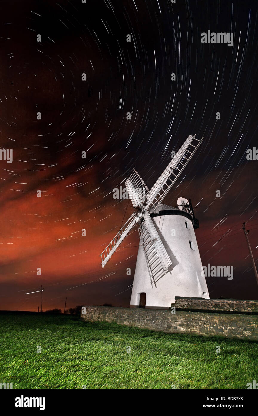 Ballycopeland Windmill startrails,  County Down. Stock Photo