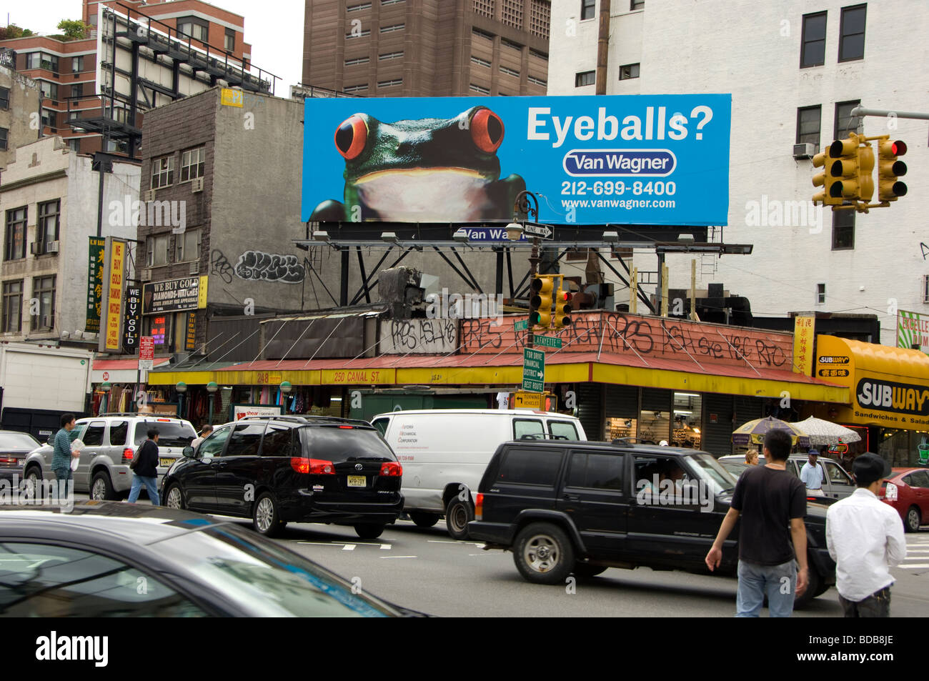 New York City street scene with billboard Stock Photo