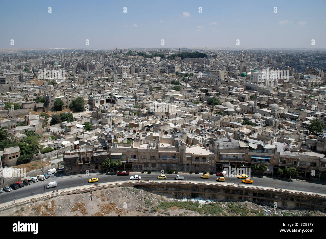 A view of urban sprawl in the Syrian city of Aleppo, as seen from its citadel, Syria. Stock Photo