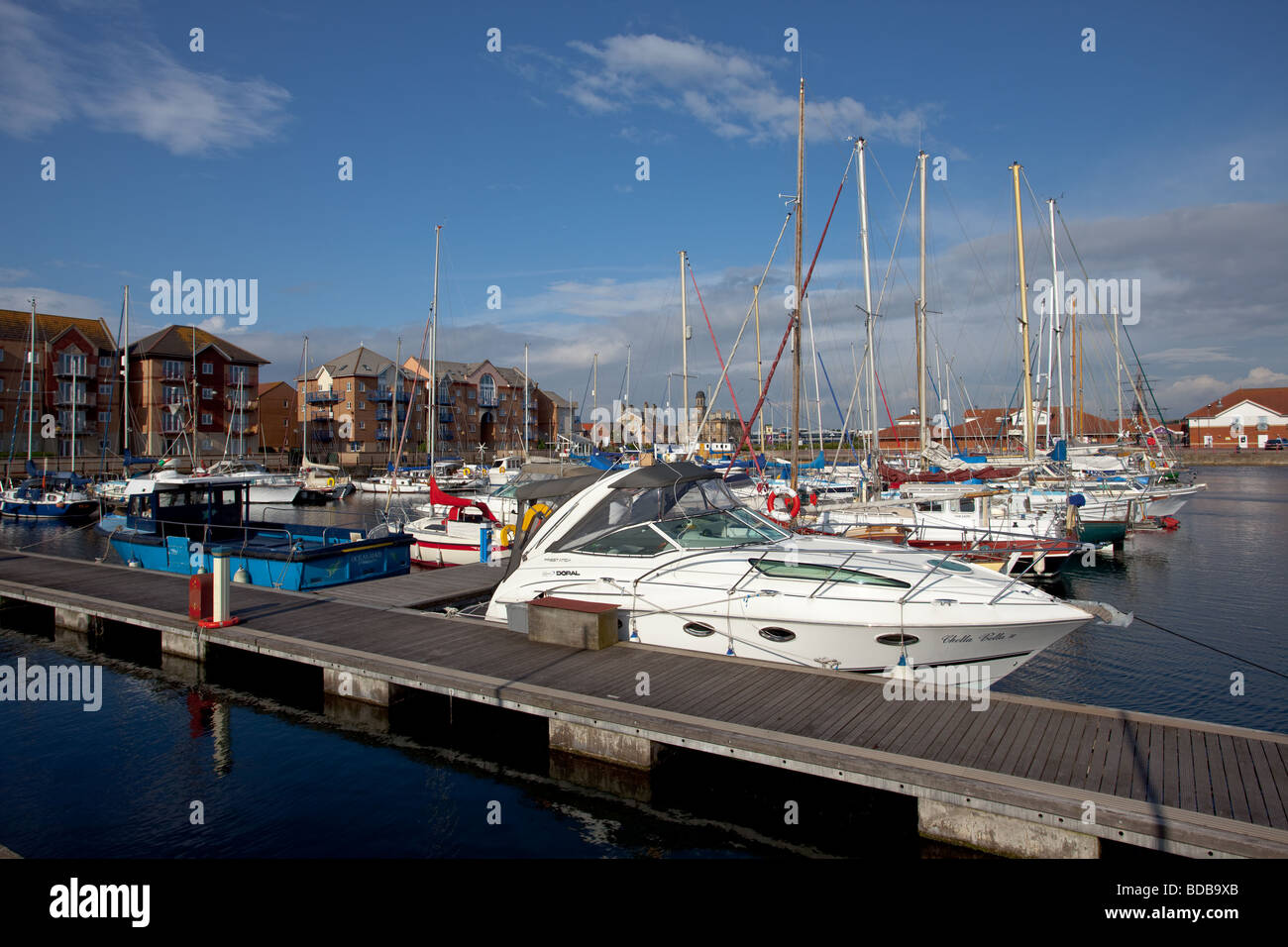 Boats and yachts stored in the Hartlepool Marina Stock Photo