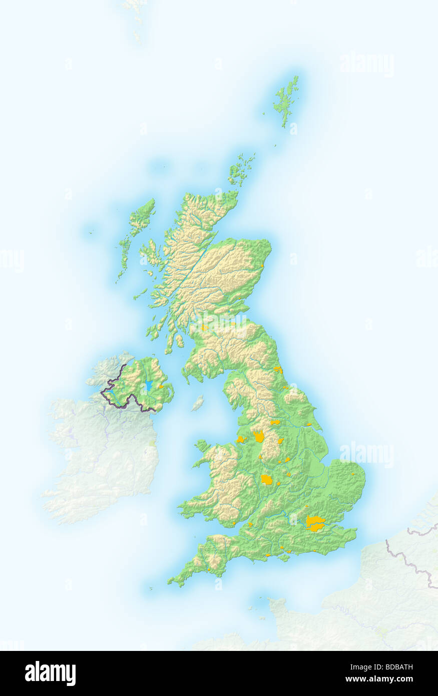 United Kingdom, shaded relief map. Stock Photo