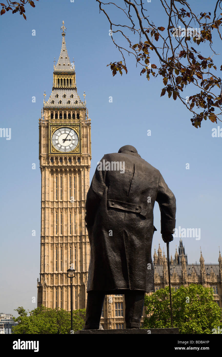 London - Winston Churchill statue by parliament Stock Photo
