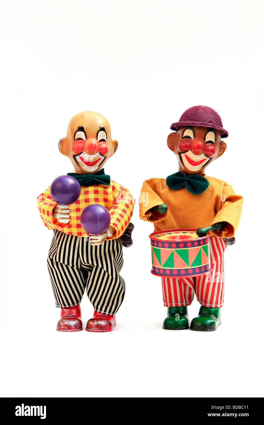 Vintage mechanical wind up clown toys Stock Photo Alamy