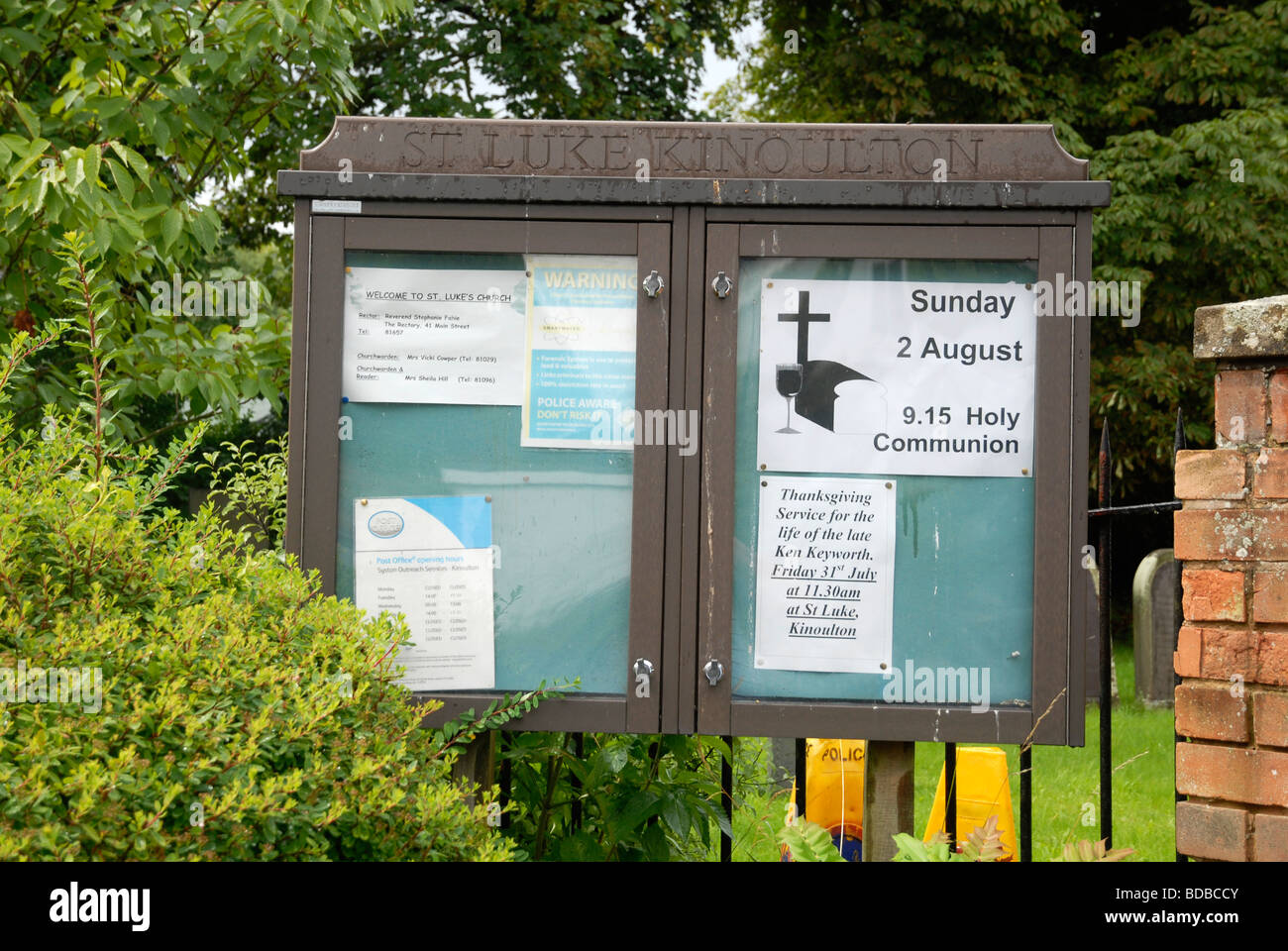 Sign outside the post office in St Luke s Church Kinoulton UK 2009 Stock Photo