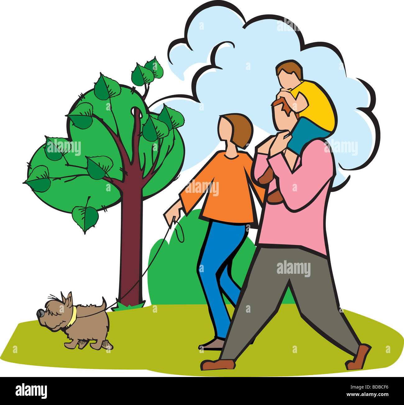 Couple walking in a park with their son and a dog Stock Photo - Alamy