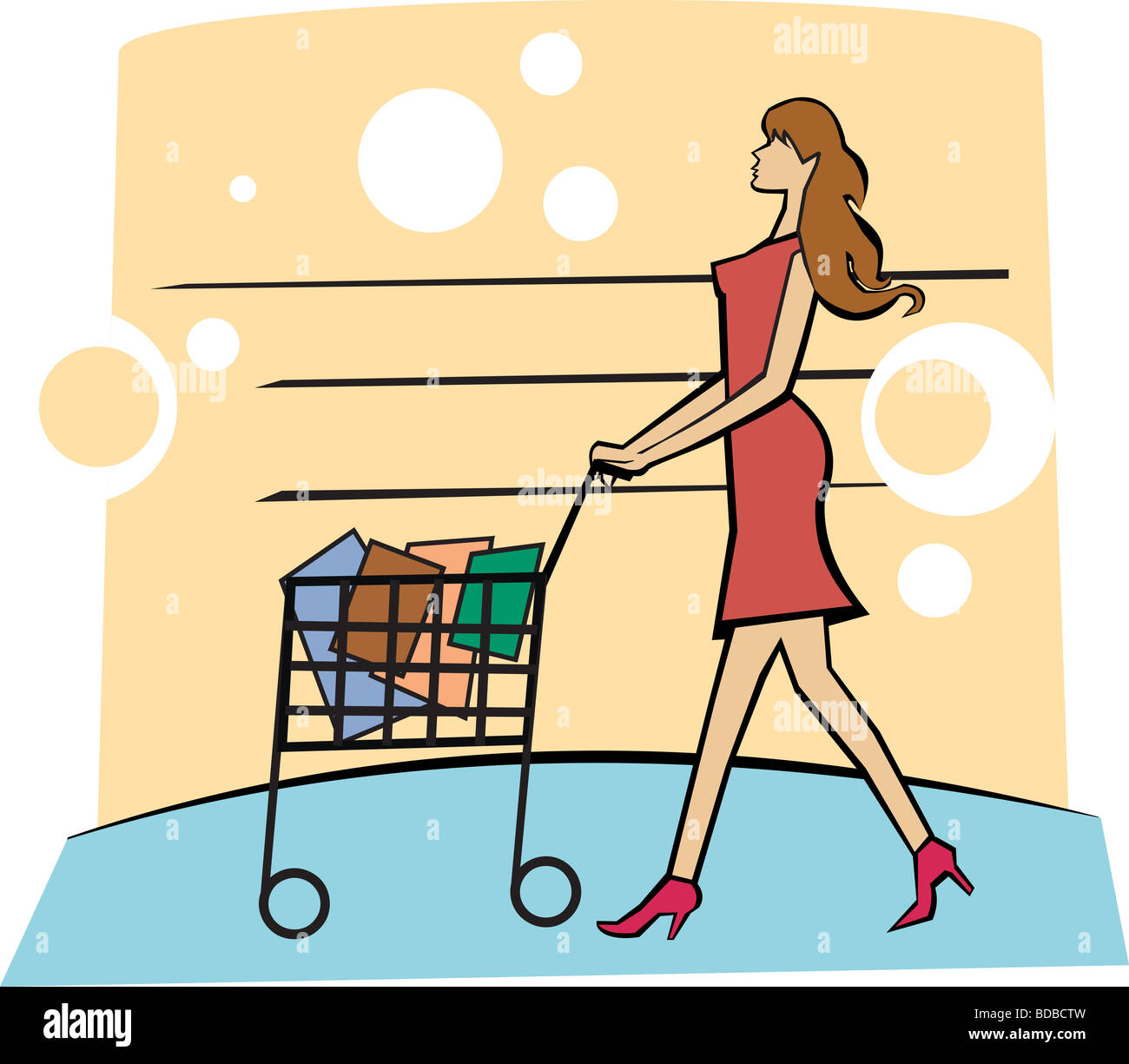 Woman pushing shopping cart in a supermarket Stock Photo Alamy