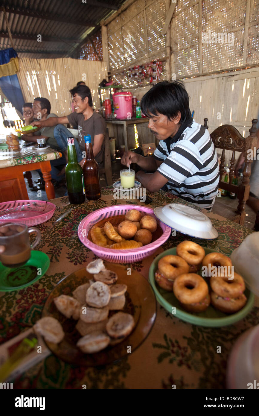 Indonesia Sulawesi Barru traditional bugis snacks on table of roadside cafe grill Stock Photo