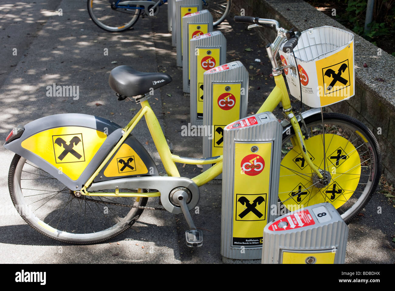 Citybike rental bicycle stand, Vienna, Austria Stock Photo