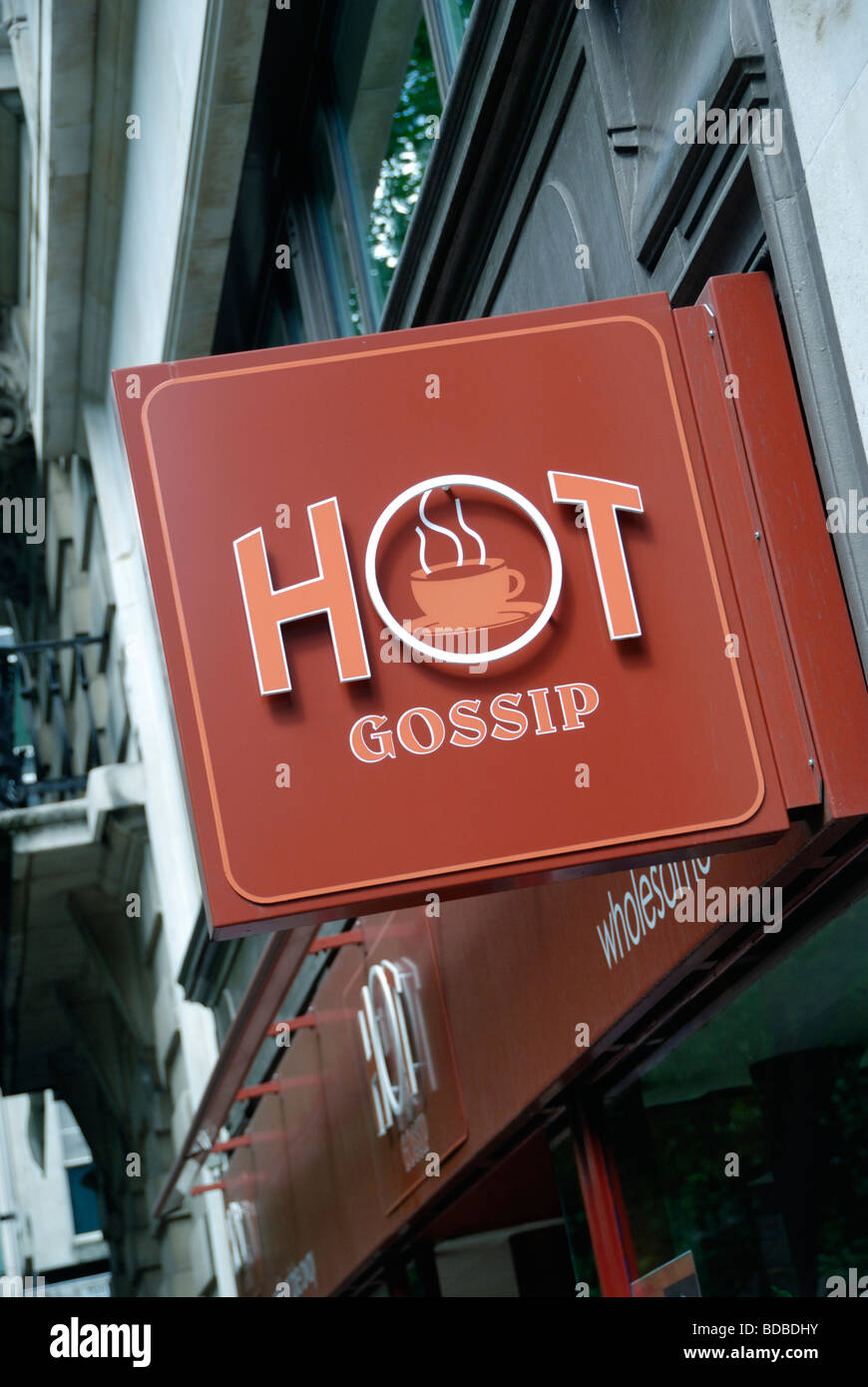 Hot Gossip cafe sign in Kingsway Holborn London Stock Photo