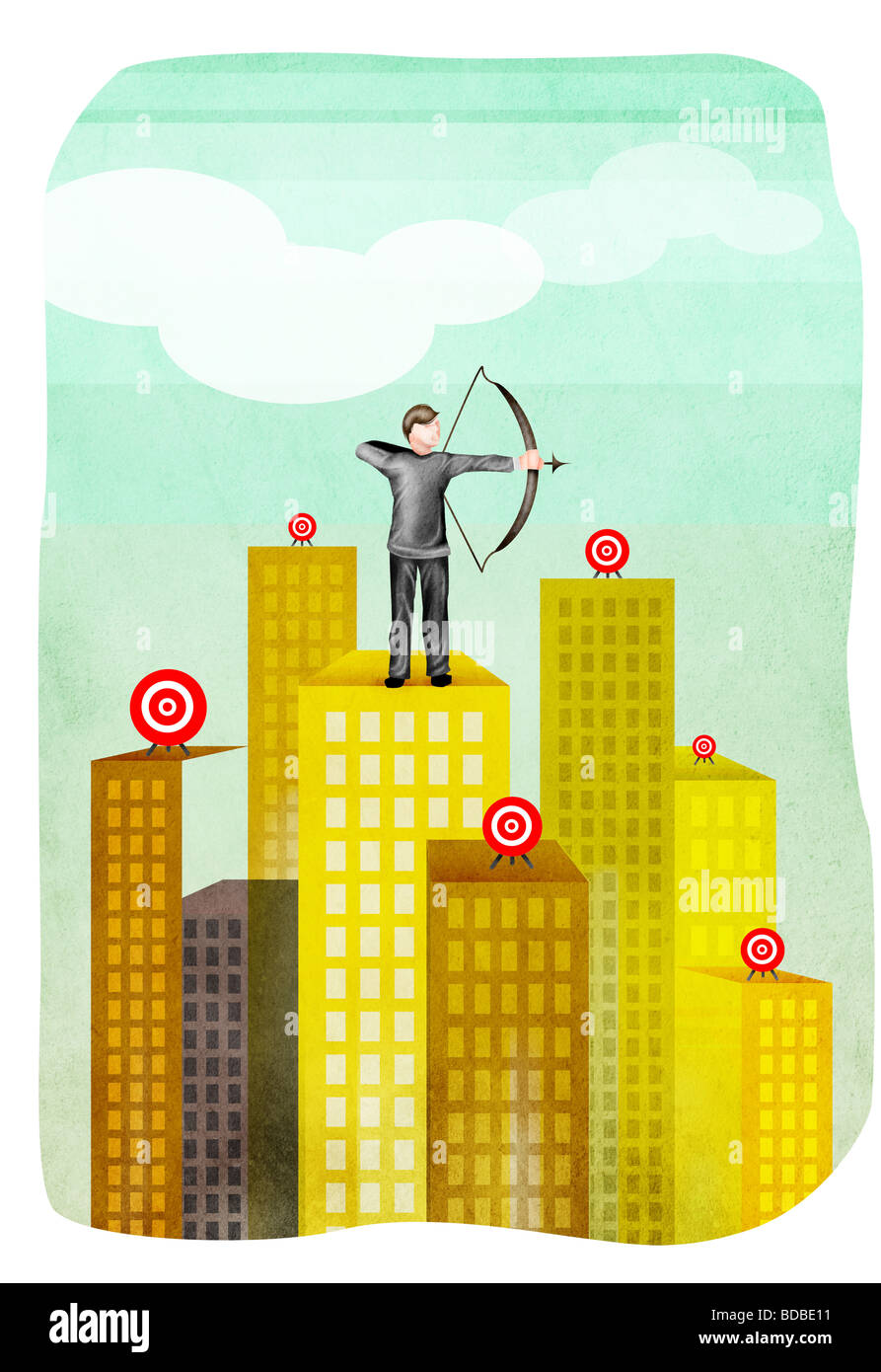Businessman aiming with a bow and arrow Stock Photo Alamy