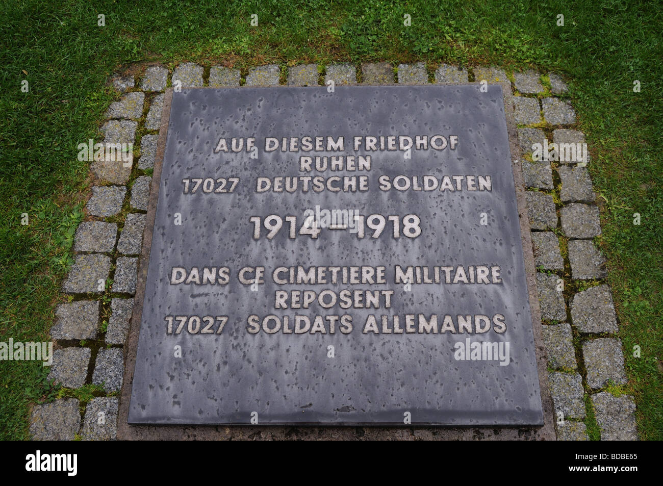 memorial plaque in Fricourt german cemetery at Fricourt on The Somme Stock Photo