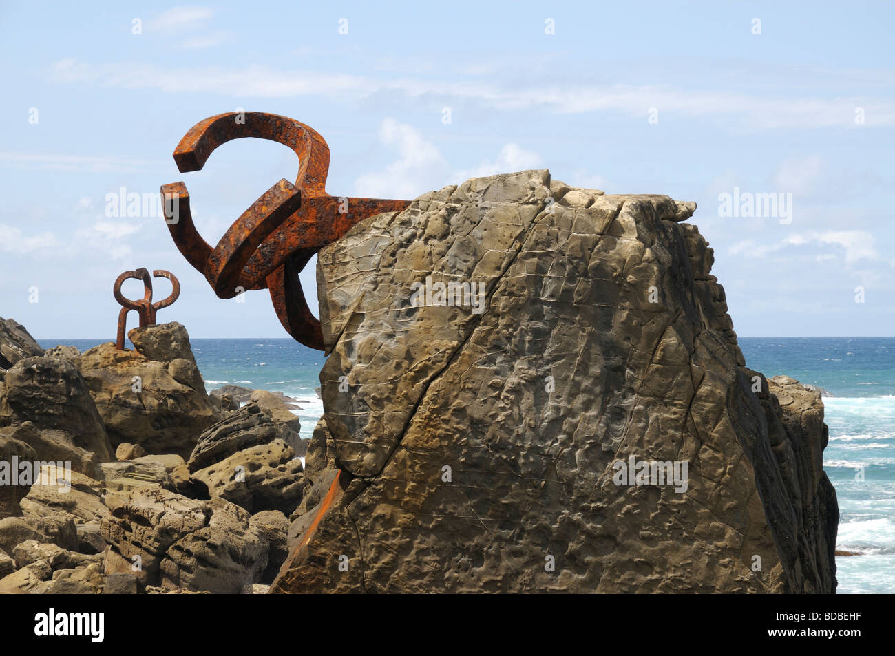 'Peine De Los Vientos' ('Wind Comb') sculpture by Eduardo Chillida, San Sebastian, Spain Stock Photo