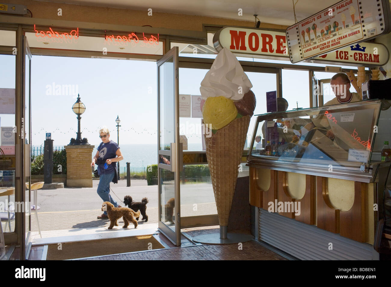 Customers at in Morelli's ice cream parlour at the English seaside