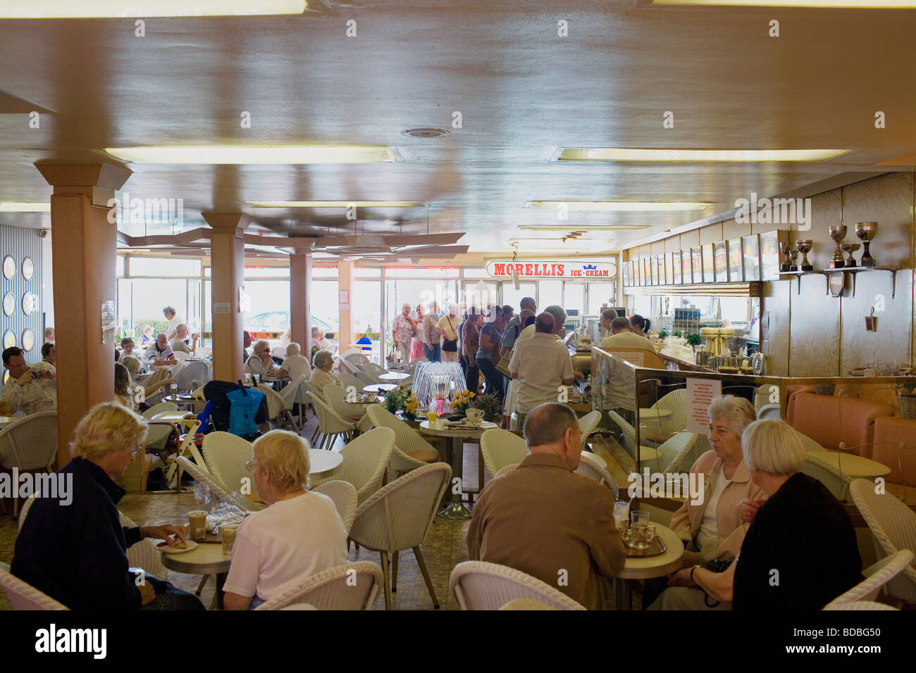 Customers at in Morelli's ice cream parlour at the English seaside