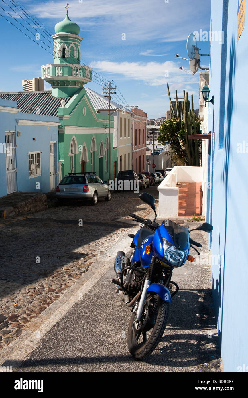 Motorbike and mosque Bo Kaap Cape Malay district Cape Town South Africa