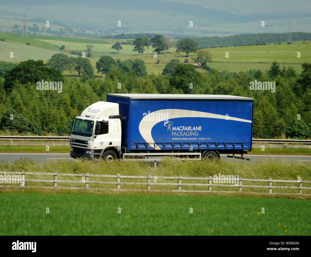DAF CF rigid curtainsided truck Macfarlane Packaging Stock Photo