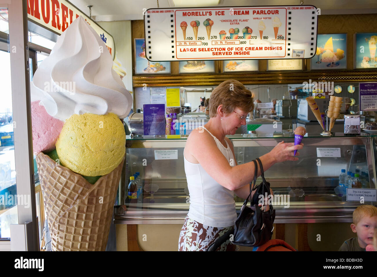 Customers at in Morelli's ice cream parlour at the English seaside