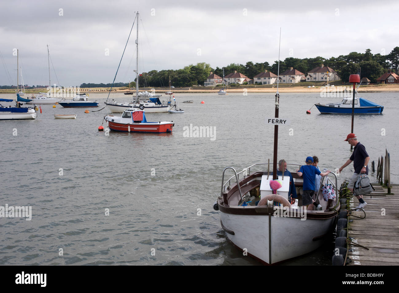 Foot passenger ferry between Felixstowe and Bawdsey Ferry on the river Deben, Suffolk, UK. Stock Photo