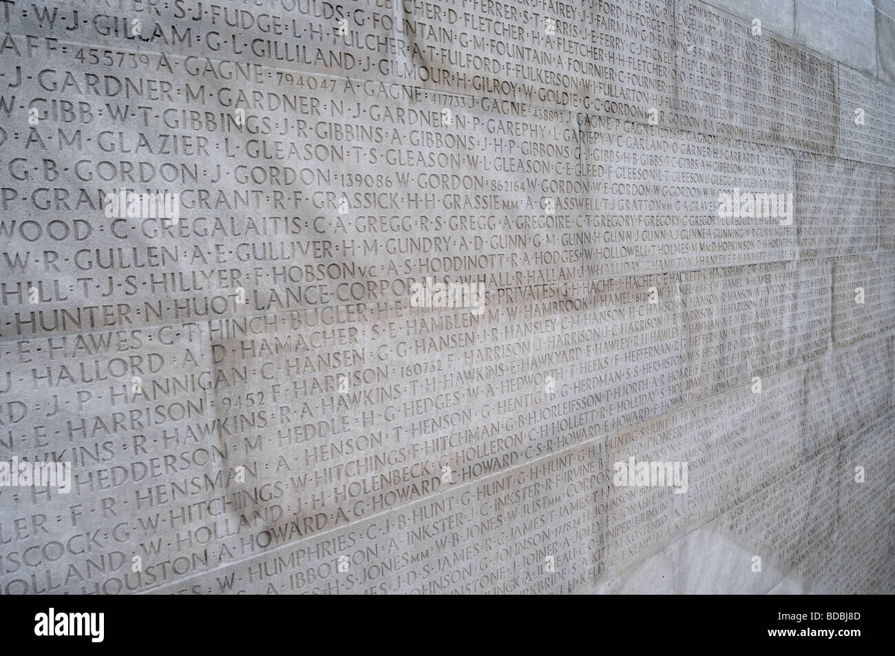 Names engraved on the Canadian Memorial at Vimy Ridge Stock Photo