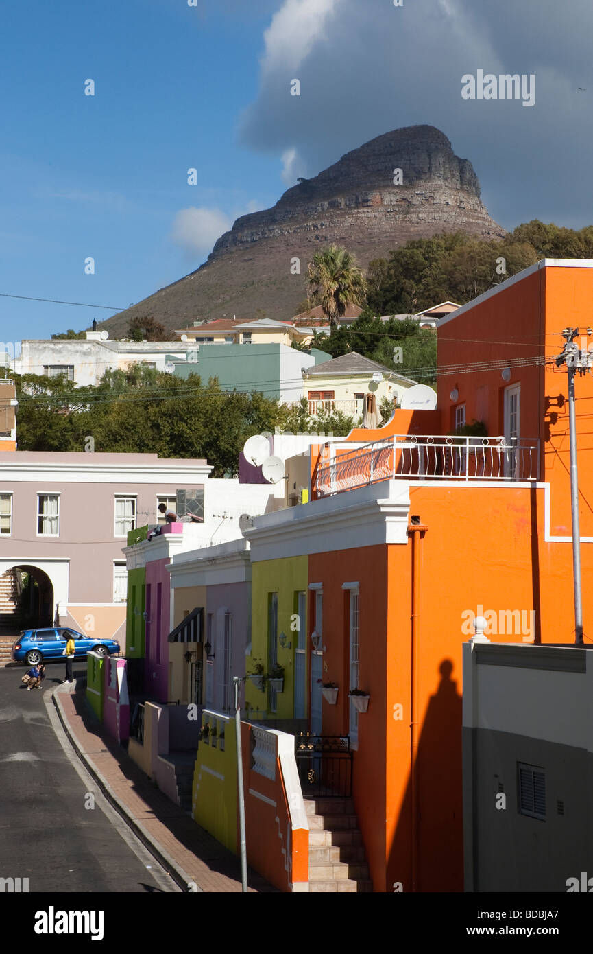 Lions head peak from Bo Kaap Cape Malay district Cape Town South Africa Stock Photo