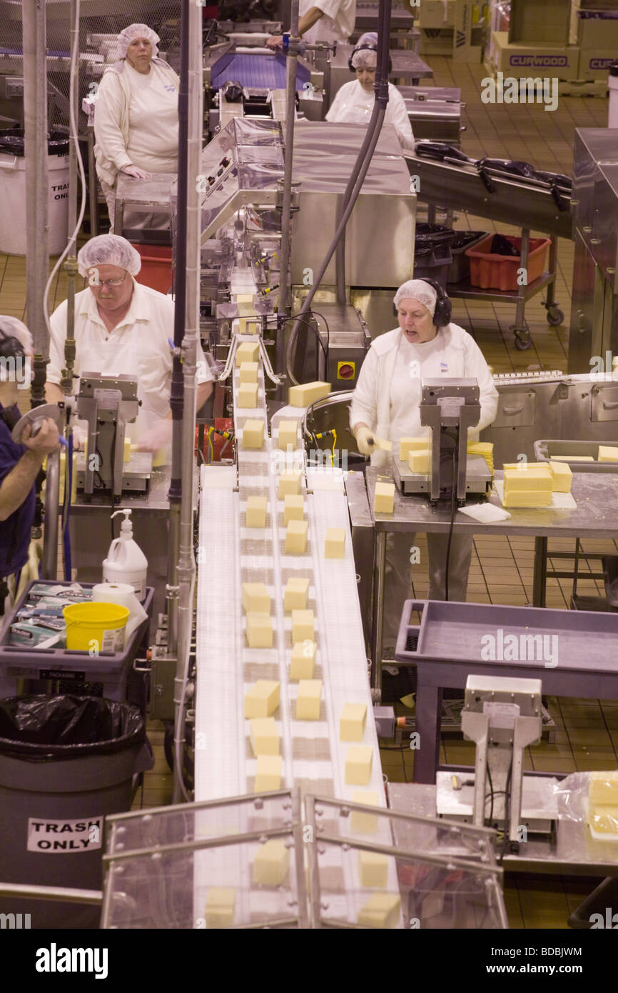 Women on the production line making cheddar cheese at Tillamook Cheese factory in Tillamook
