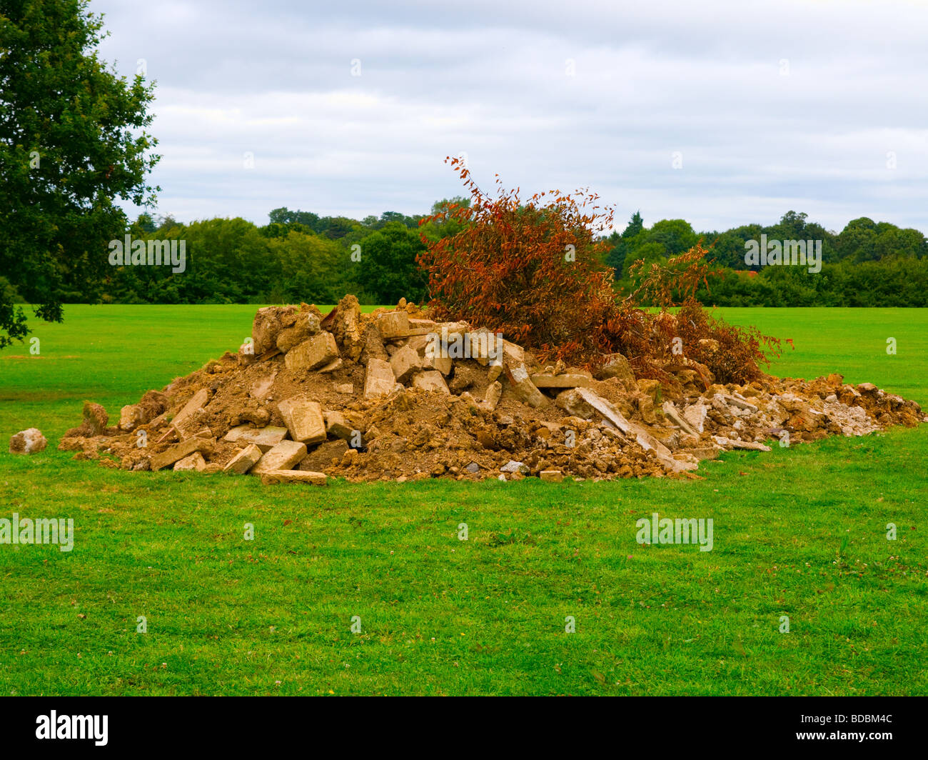Fly tipping on the village green Stock Photo