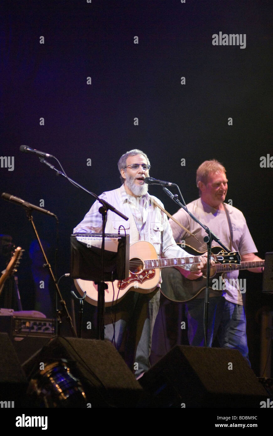 Yusuf Islam Cat Stevens performing at the Fairport Cropredy Convention music festival 2009 This was the first music festival Yus Stock Photo