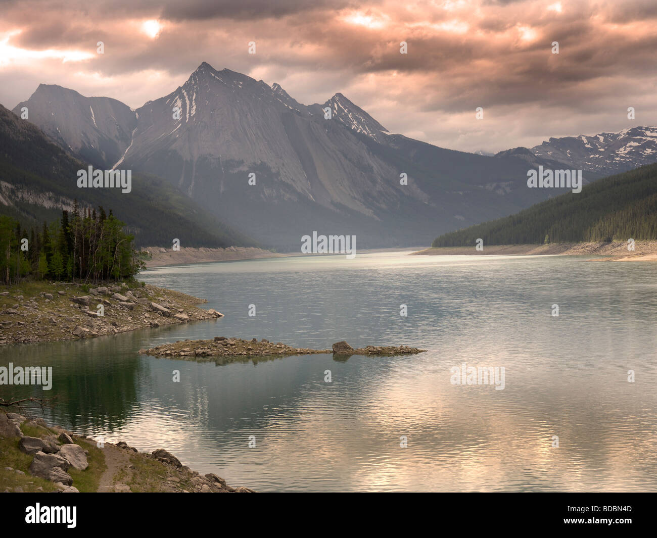 Medicine Lake near Jasper in Jasper National Park in Alberta Canada Stock Photo