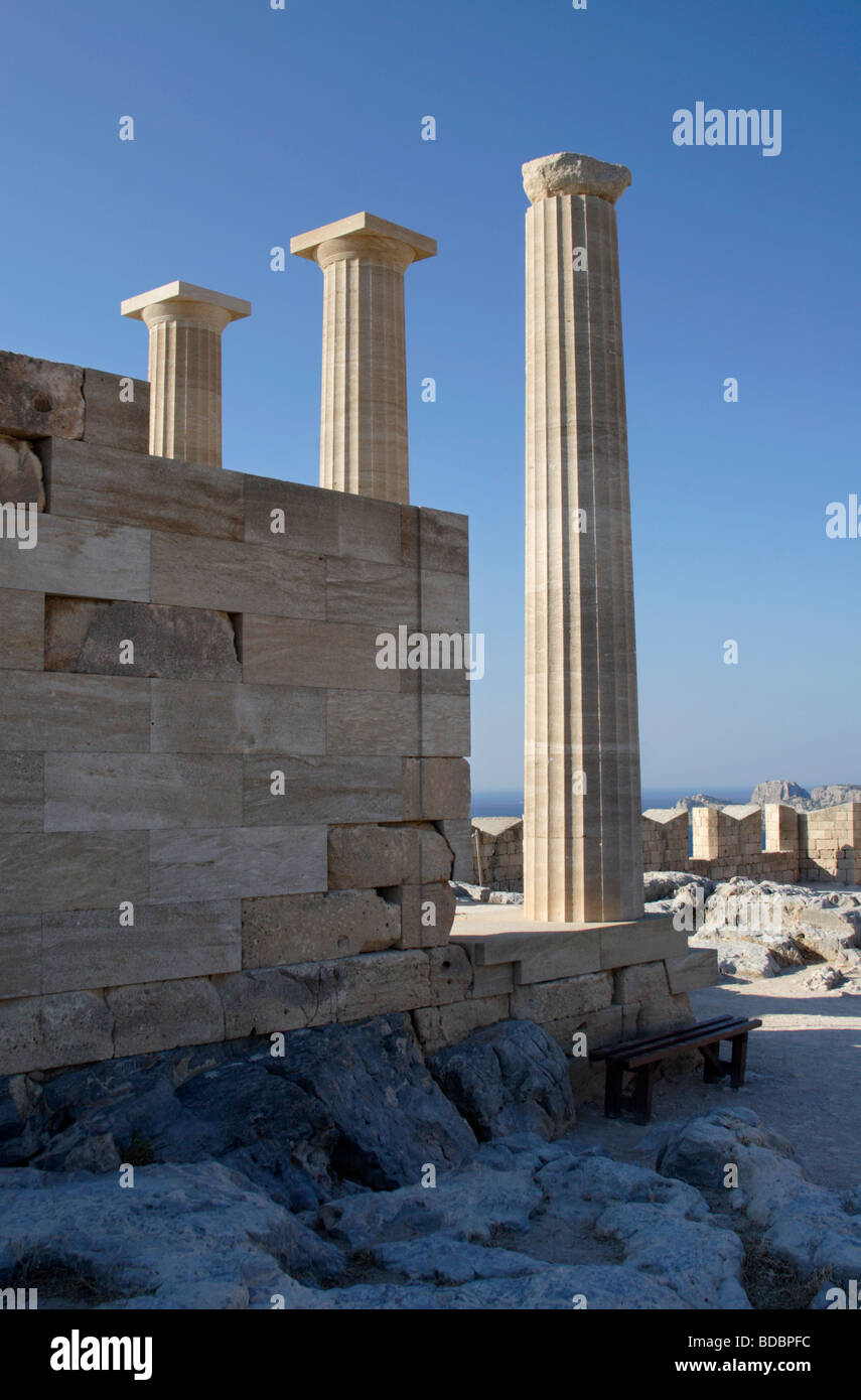 Pillars of The Doric Temple of Athena Lindia The Acropolis at Lindos Rhodes Dodecanese Greece Stock Photo