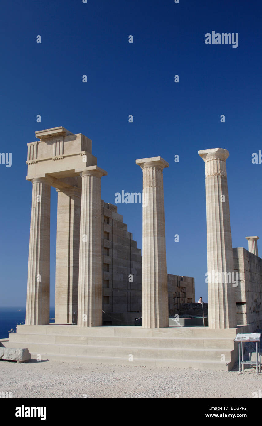 Pillars of The Doric Temple of Athena Lindia The Acropolis at Lindos Rhodes Dodecanese Greece Stock Photo