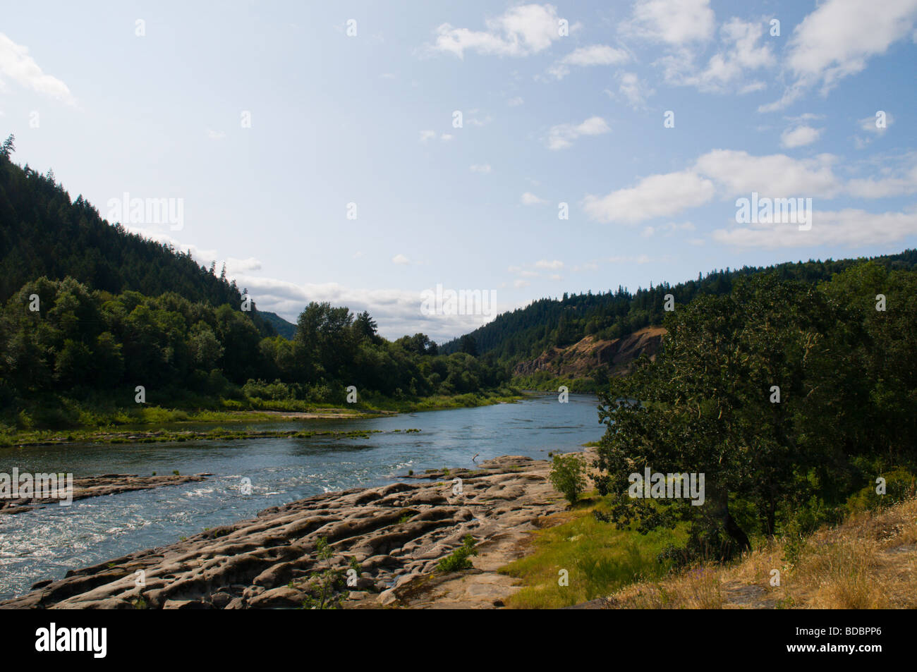 Umpqua River about 15 miles upstream from Reedsport OR USA Stock Photo